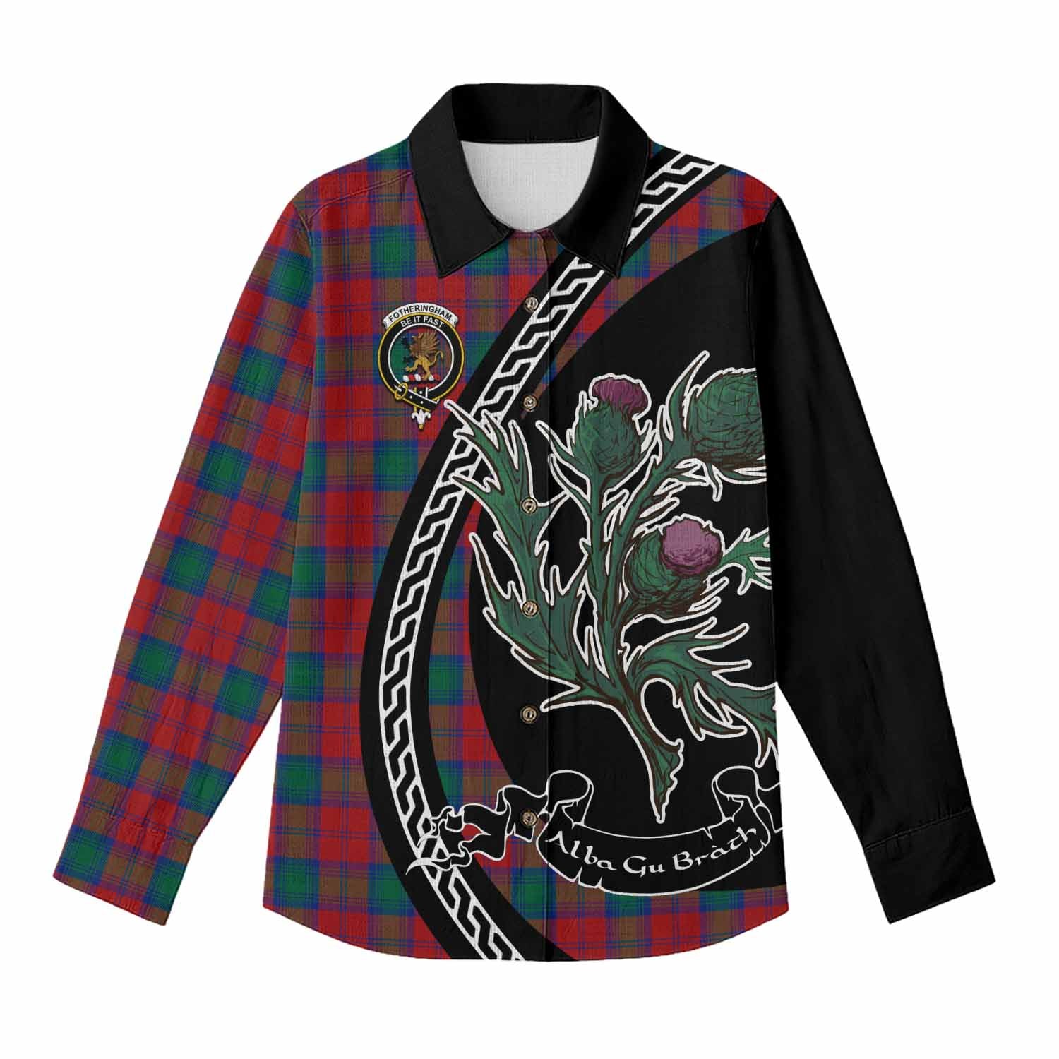 Fotheringham (Fotheringhame) Family Crest Tartan Women Casual Shirt Alba Thistle Inspired - Tartan Vibes Clothing