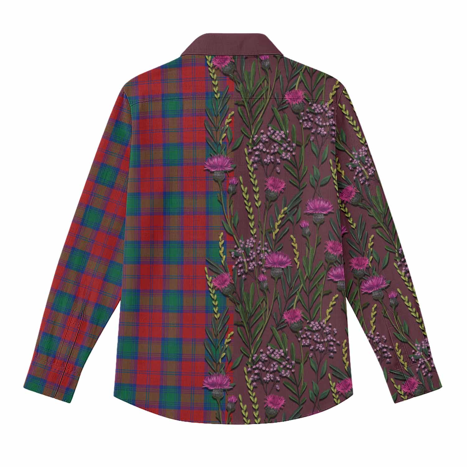 Fotheringham (Fotheringhame) Family Crest Tartan Women Casual Shirt Scottish Thistle Flower Pattern Half Style - Tartan Vibes Clothing