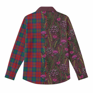 Fotheringham (Fotheringhame) Family Crest Tartan Women Casual Shirt Scottish Thistle Flower Pattern Half Style