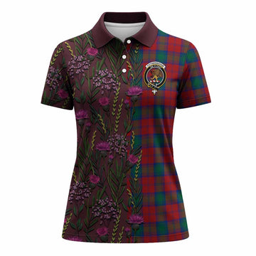 Fotheringham (Fotheringhame) Family Crest Tartan Women Polo Shirt Scottish Thistle Flower Pattern Half Style