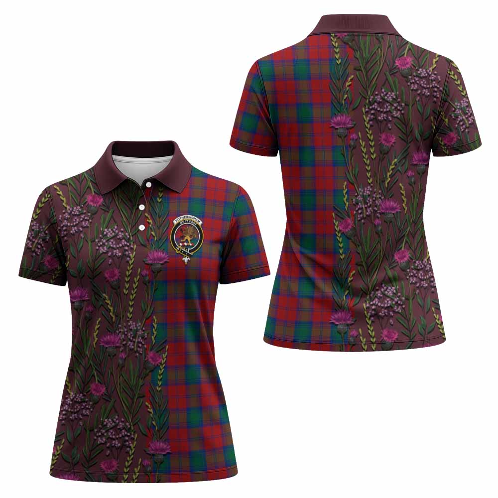 Fotheringham (Fotheringhame) Family Crest Tartan Women Polo Shirt Scottish Thistle Flower Pattern Half Style - Tartan Vibes Clothing