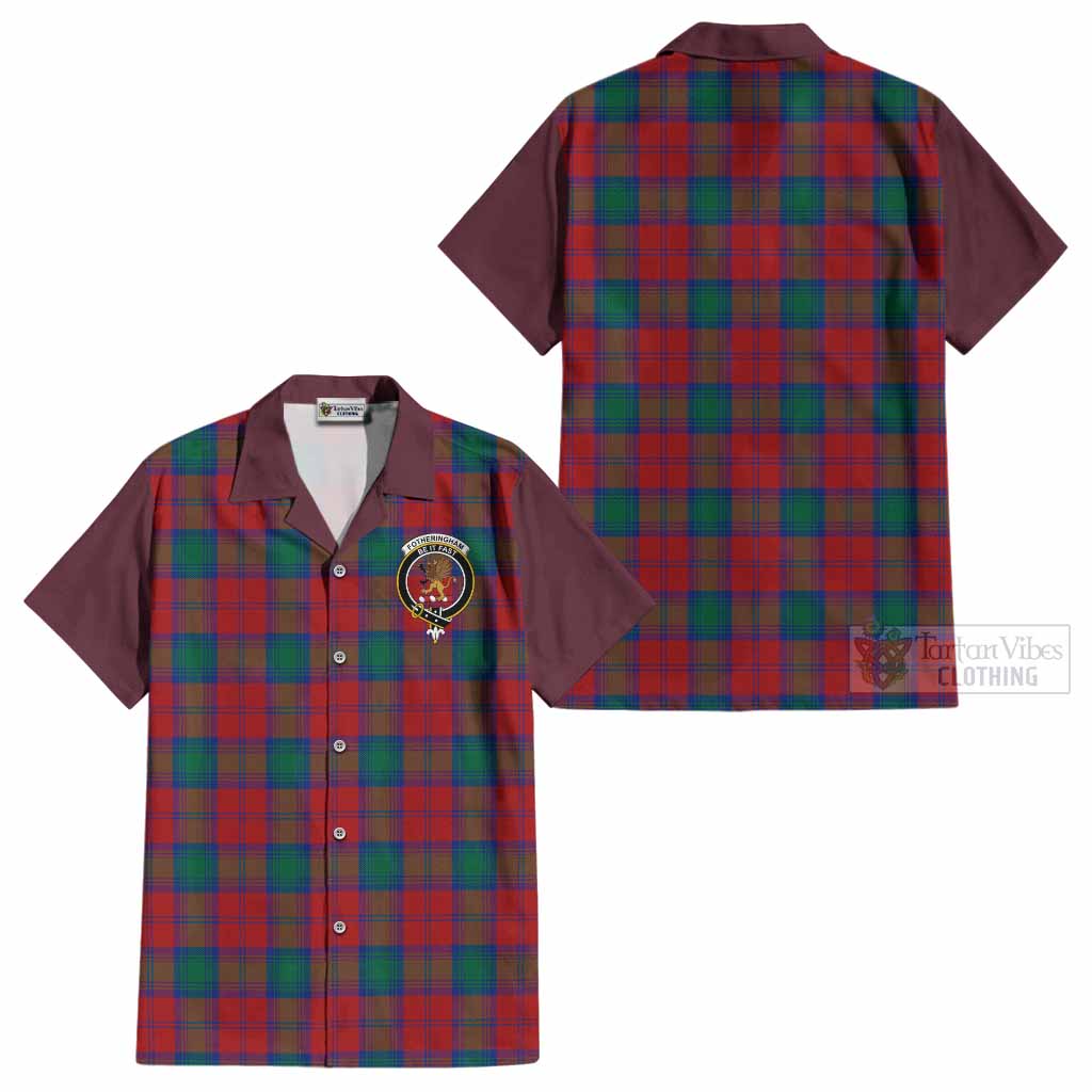 Fotheringham (Fotheringhame) Tartan Accent Cotton Hawaiian Shirt with Family Crest