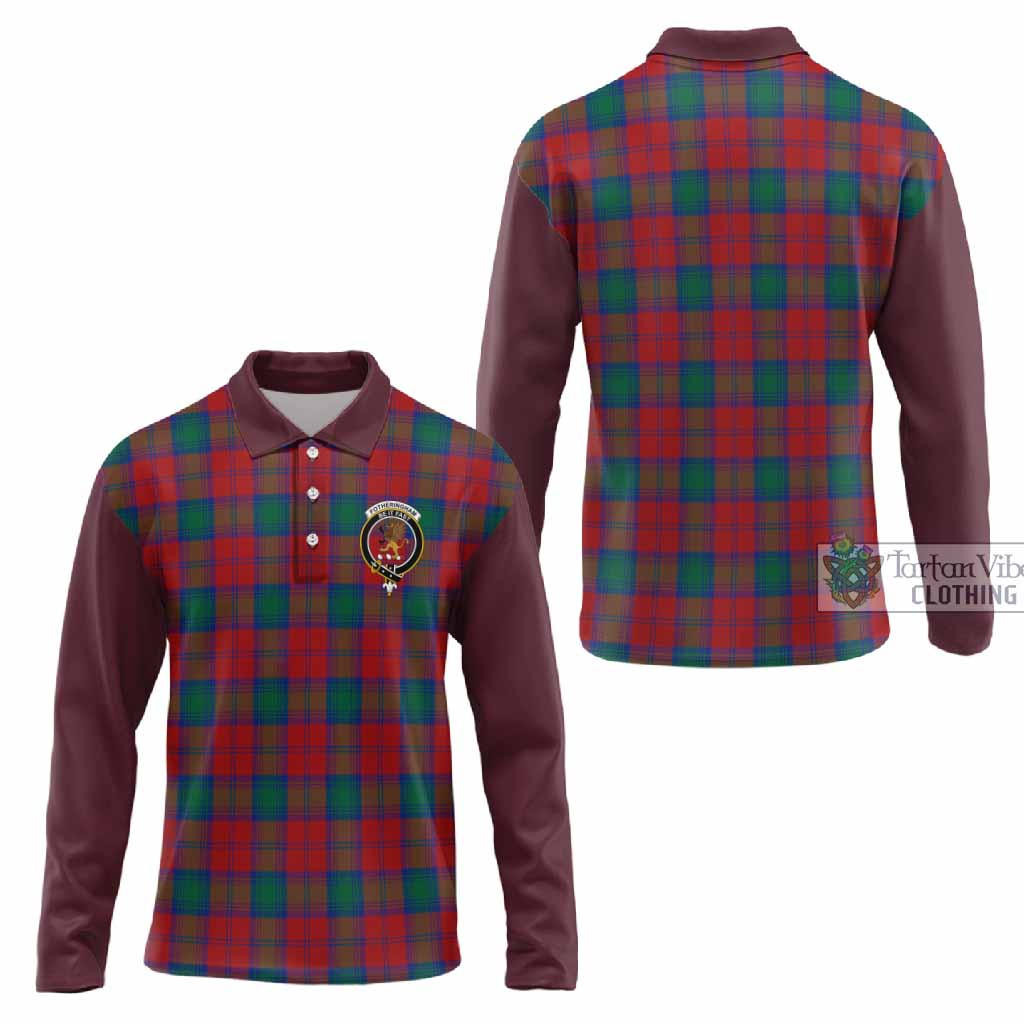 Fotheringham (Fotheringhame) Tartan Accent Long Sleeve Polo Shirt with Family Crest