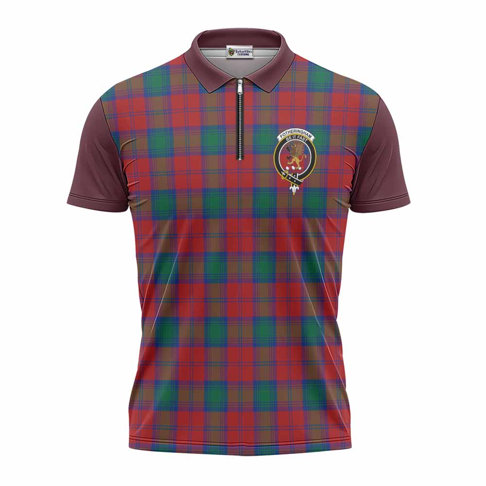 Fotheringham (Fotheringhame) Tartan Accent Zipper Polo Shirt with Family Crest