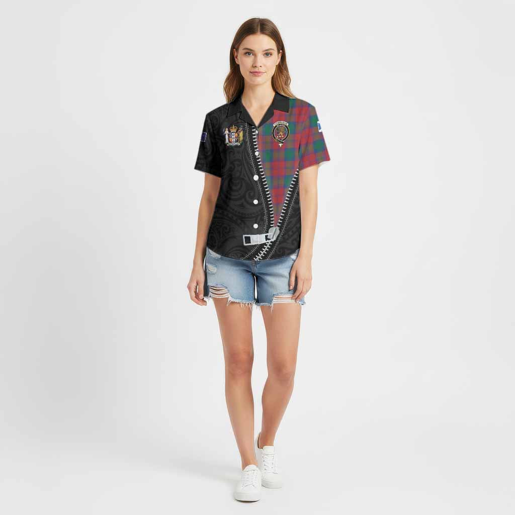 Fotheringham (Fotheringhame) Tartan Cotton Hawaiian Shirt New Zealand Pattern Unique Zipper Stylized