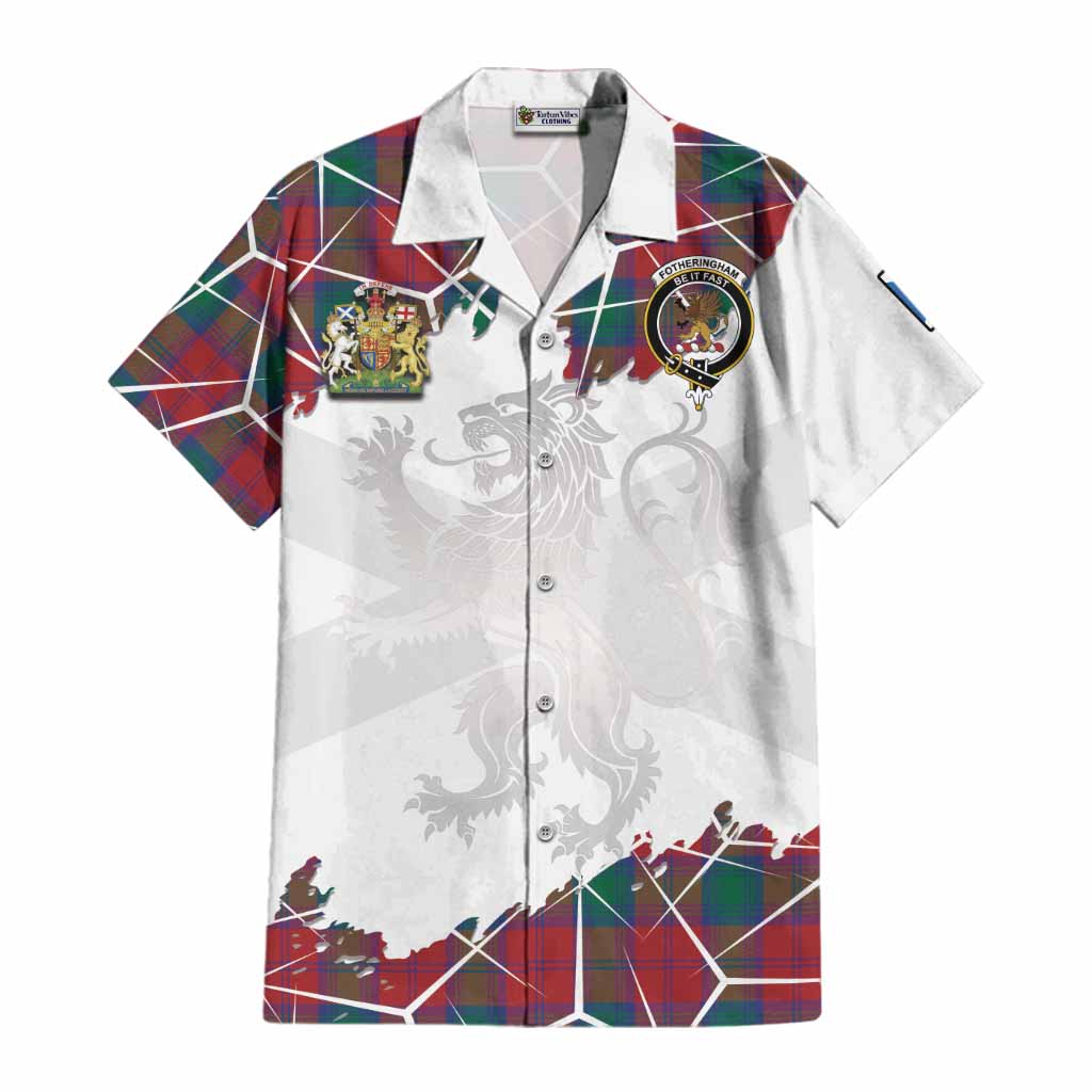 Fotheringham (Fotheringhame) Tartan Cotton Hawaiian Shirt with Family Crest and Lion Rampant Grunge Style