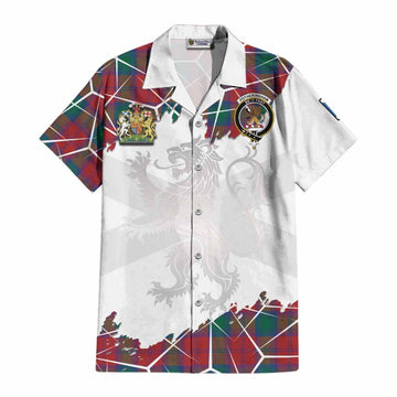 Fotheringham (Fotheringhame) Tartan Cotton Hawaiian Shirt with Family Crest and Lion Rampant Grunge Style