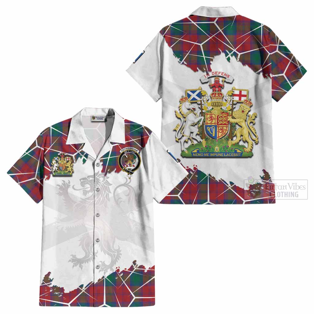 Fotheringham (Fotheringhame) Tartan Cotton Hawaiian Shirt with Family Crest and Lion Rampant Grunge Style