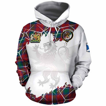 Fotheringham (Fotheringhame) Tartan Cotton Hoodie with Family Crest and Lion Rampant Grunge Style