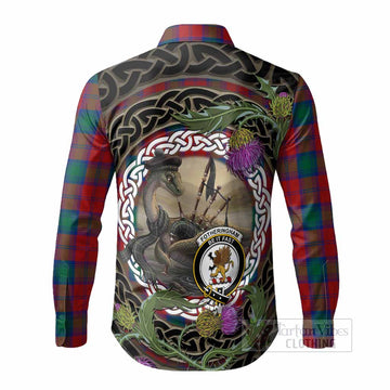 Fotheringham (Fotheringhame) Tartan Crest Bagpipe Nessie Long Sleeve Button Shirts Scottish Loch Ness Monster Celtic Thistle