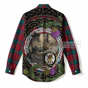 Fotheringham (Fotheringhame) Tartan Crest Bagpipe Nessie Women Casual Shirt Scottish Loch Ness Monster Celtic Thistle
