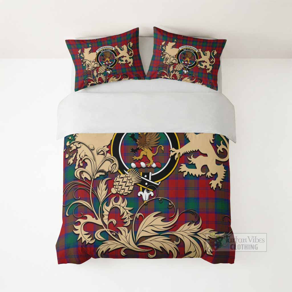 Fotheringham (Fotheringhame) Tartan Crest Bedding Set with Scottish Iconic Symbols 
