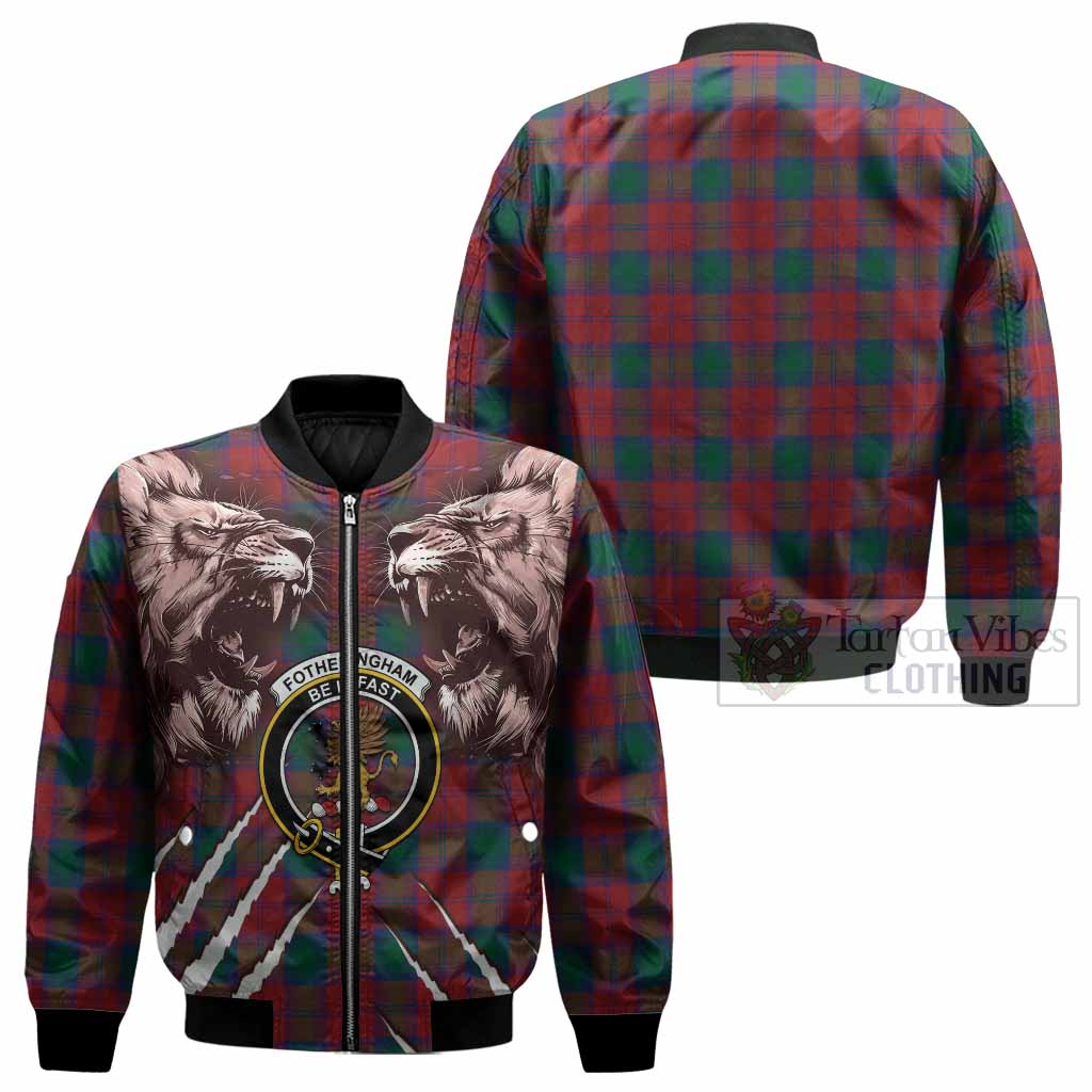 Fotheringham (Fotheringhame) Tartan Crest Bomber Jacket Ferocious Lion Style