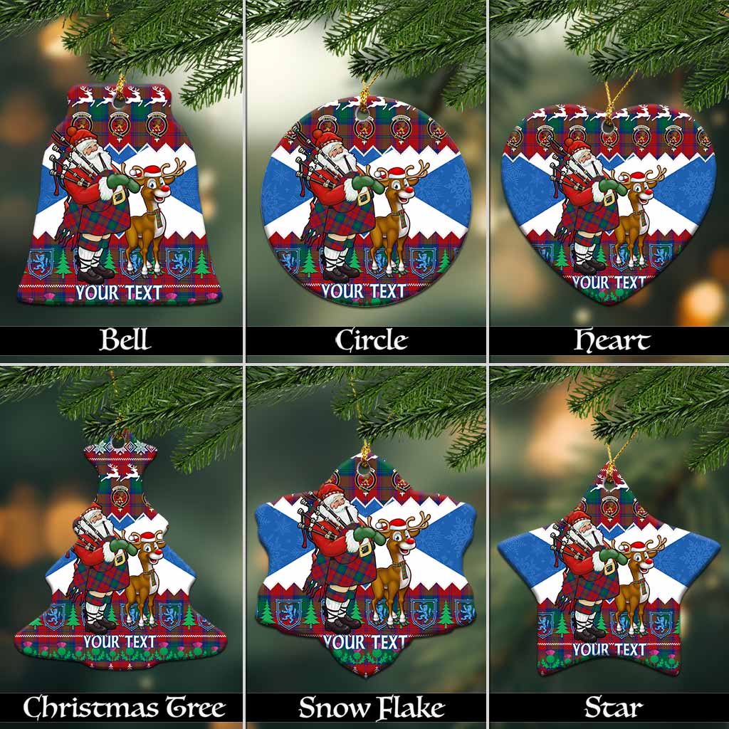 Fotheringham (Fotheringhame) Tartan Crest Christmas Ceramic Ornament Scotland Santa With Bagpipes Cute Reindeer
