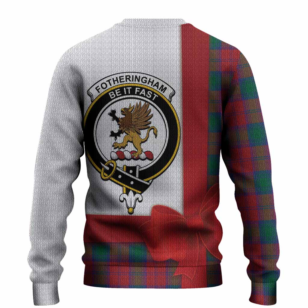 Fotheringham (Fotheringhame) Tartan Crest Christmas Christmas Ugly Sweater Highland Cow Bagpipes Coquette Bow Style