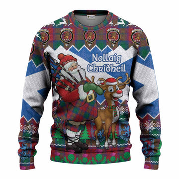 Fotheringham (Fotheringhame) Tartan Crest Christmas Christmas Ugly Sweater Scotland Santa With Bagpipes Cute Reindeer