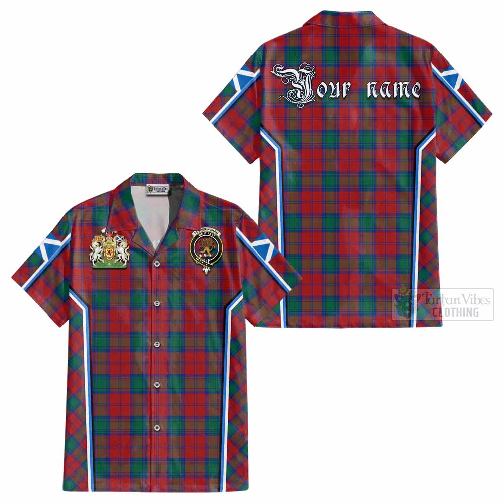 Fotheringham (Fotheringhame) Tartan Crest Cotton Hawaiian Shirt Scotland Coat of Arm Flag Style - Tartan Vibes Clothing
