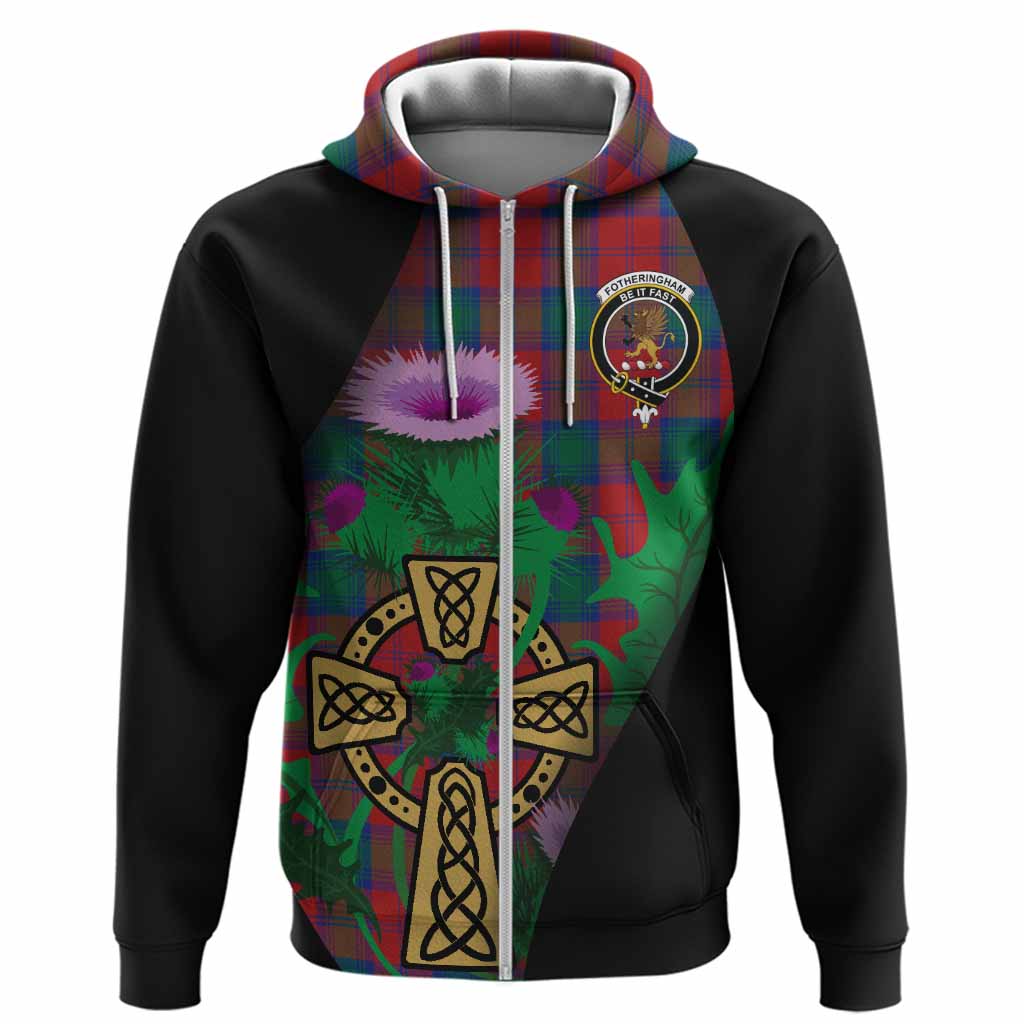 Fotheringham (Fotheringhame) Tartan Crest Hoodie Celtic Cross Thistle Flowers