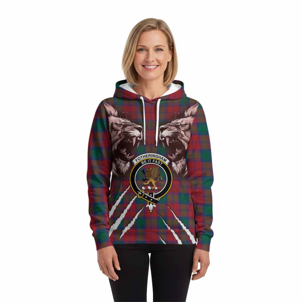 Fotheringham (Fotheringhame) Tartan Crest Hoodie Ferocious Lion Style