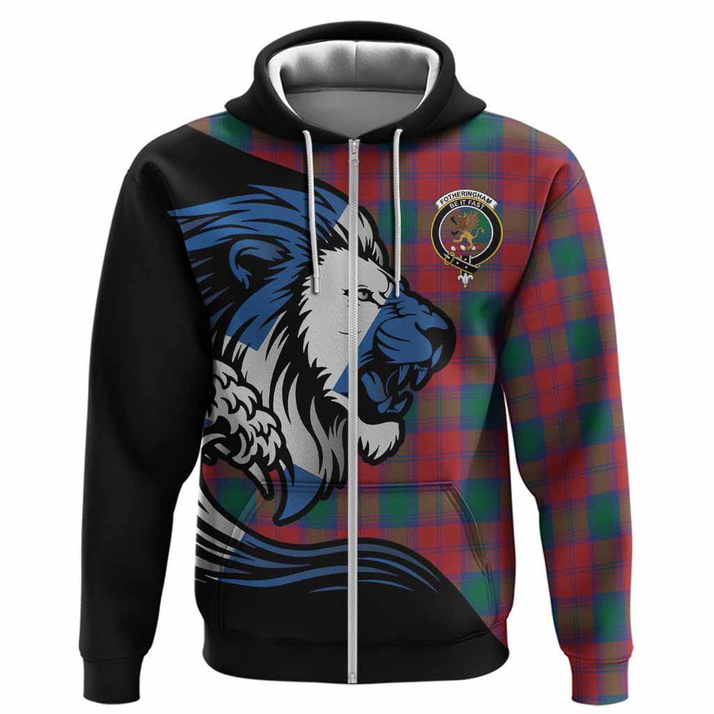 Fotheringham (Fotheringhame) Tartan Crest Hoodie Scottish Golden Lions Wave Flow