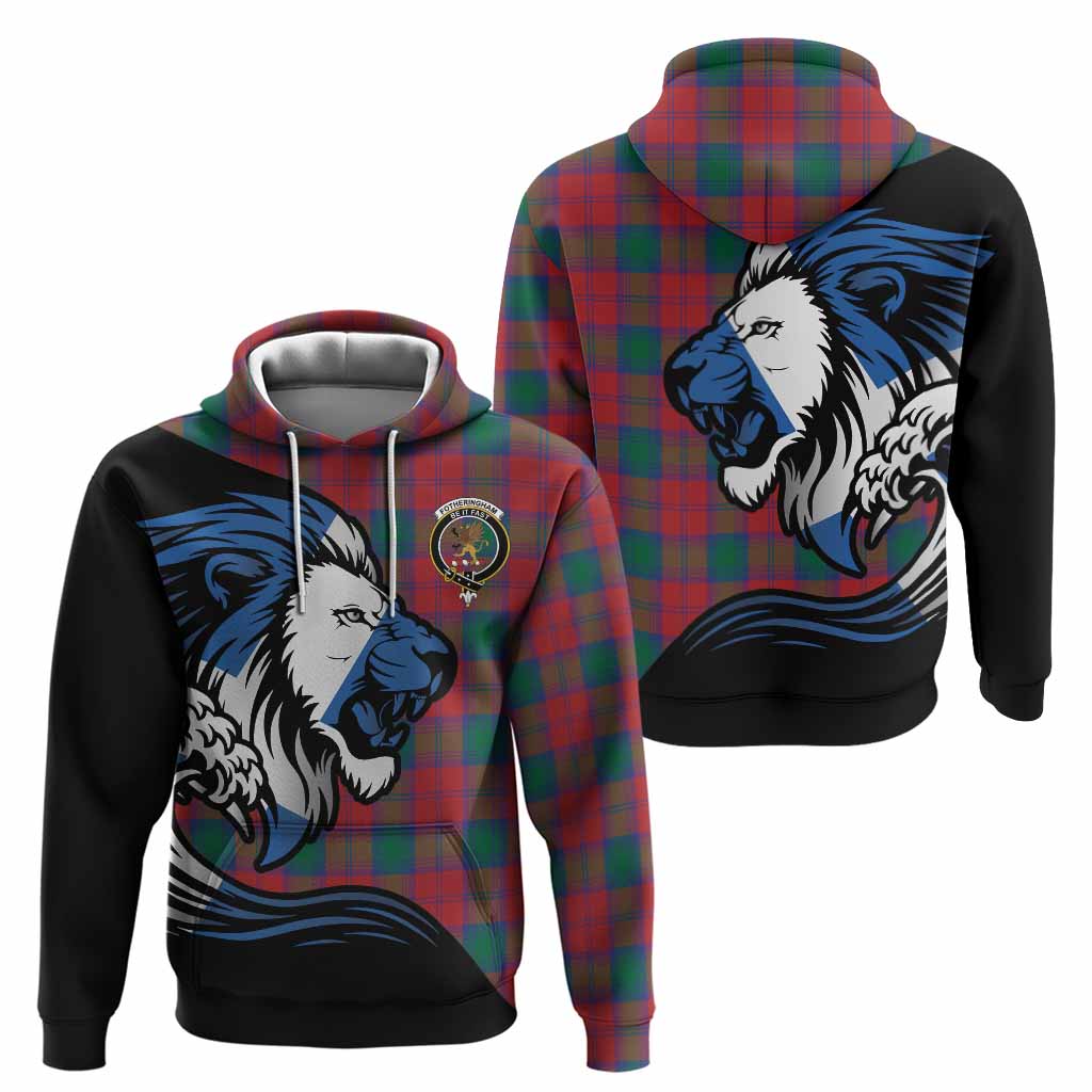 Fotheringham (Fotheringhame) Tartan Crest Hoodie Scottish Golden Lions Wave Flow