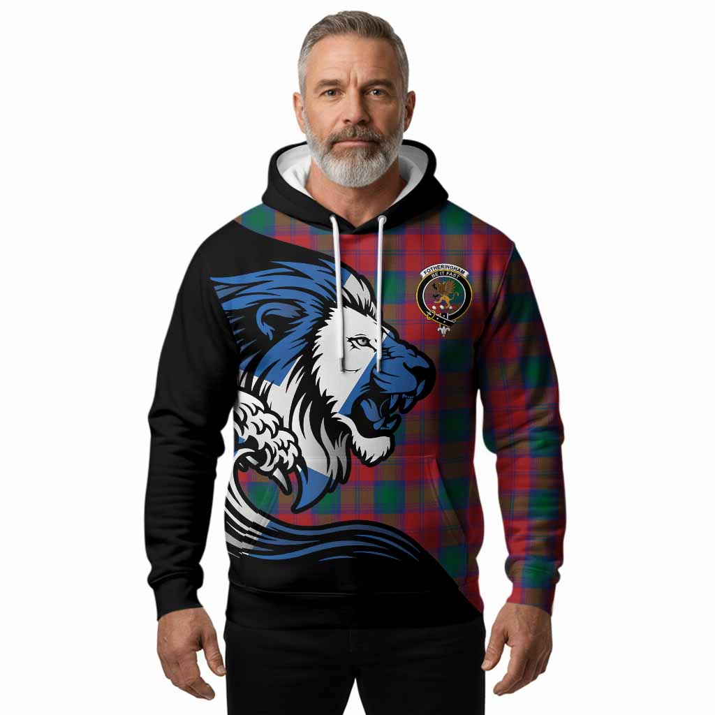 Fotheringham (Fotheringhame) Tartan Crest Hoodie Scottish Golden Lions Wave Flow