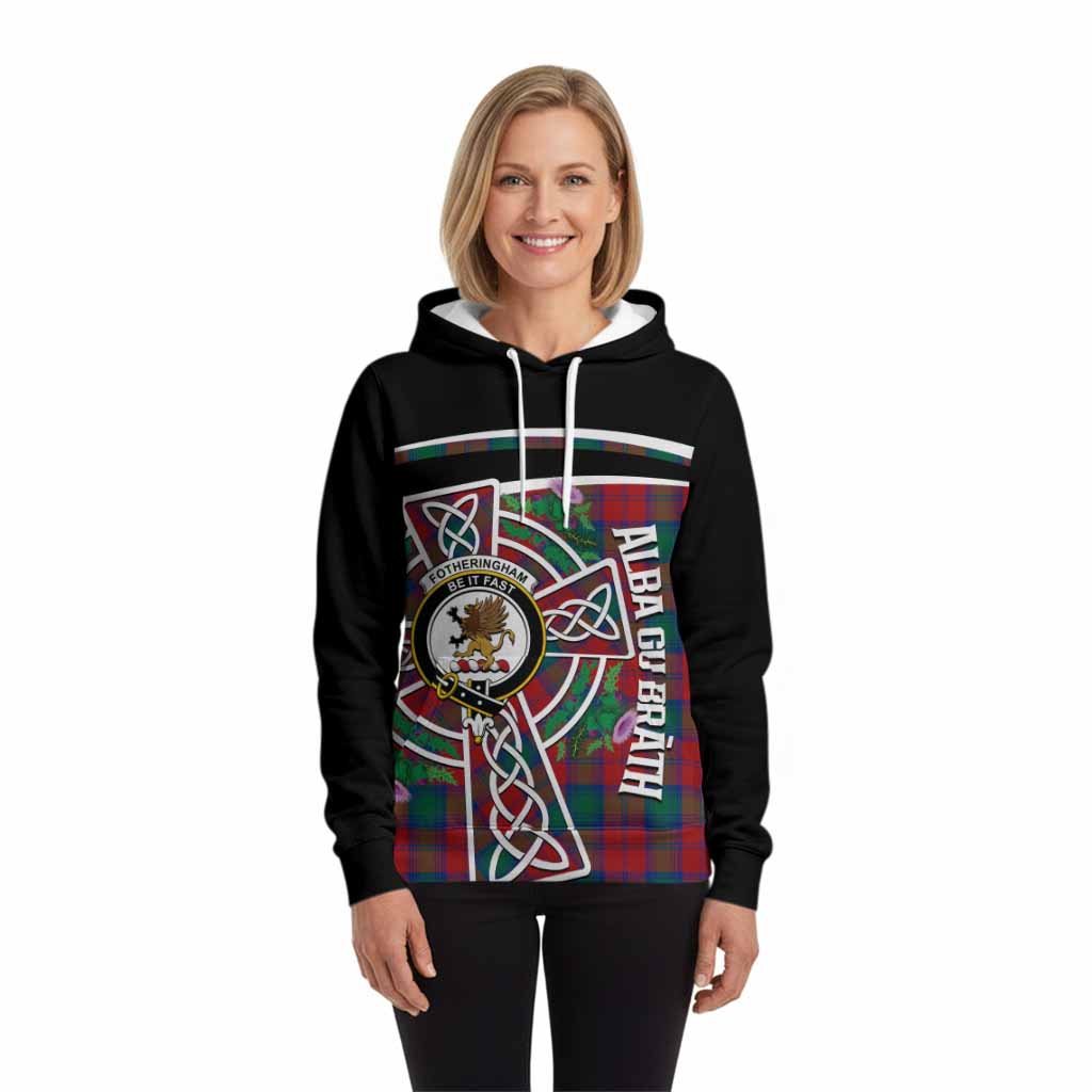 Fotheringham (Fotheringhame) Tartan Crest Hoodie Scottish Thistle Celtic Cross Alba Gu Brath