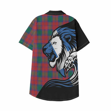 Fotheringham (Fotheringhame) Tartan Crest Kid Hawaiian Shirt Scottish Golden Lions Wave Flow
