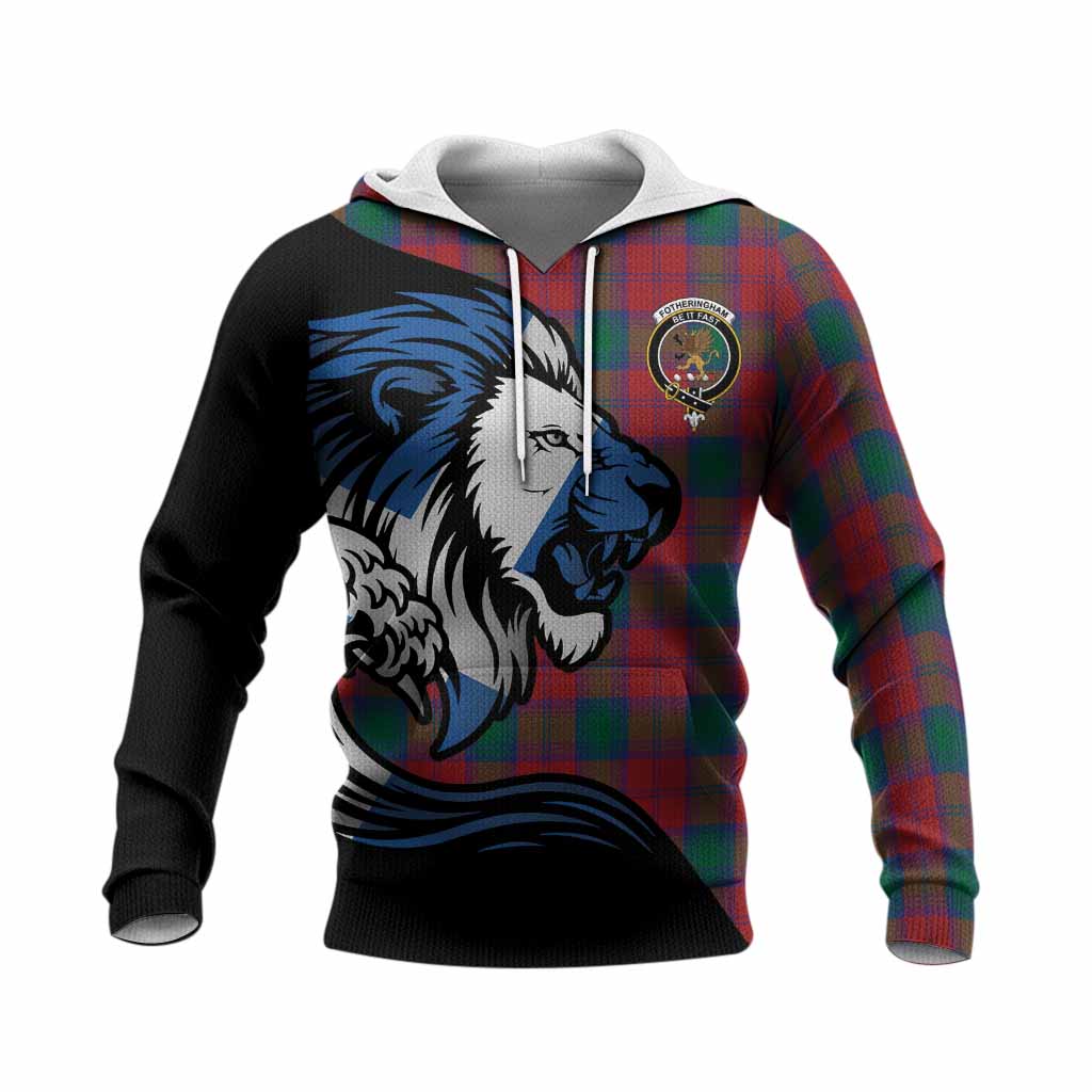 Fotheringham (Fotheringhame) Tartan Crest Knitted Hoodie Scottish Golden Lions Wave Flow