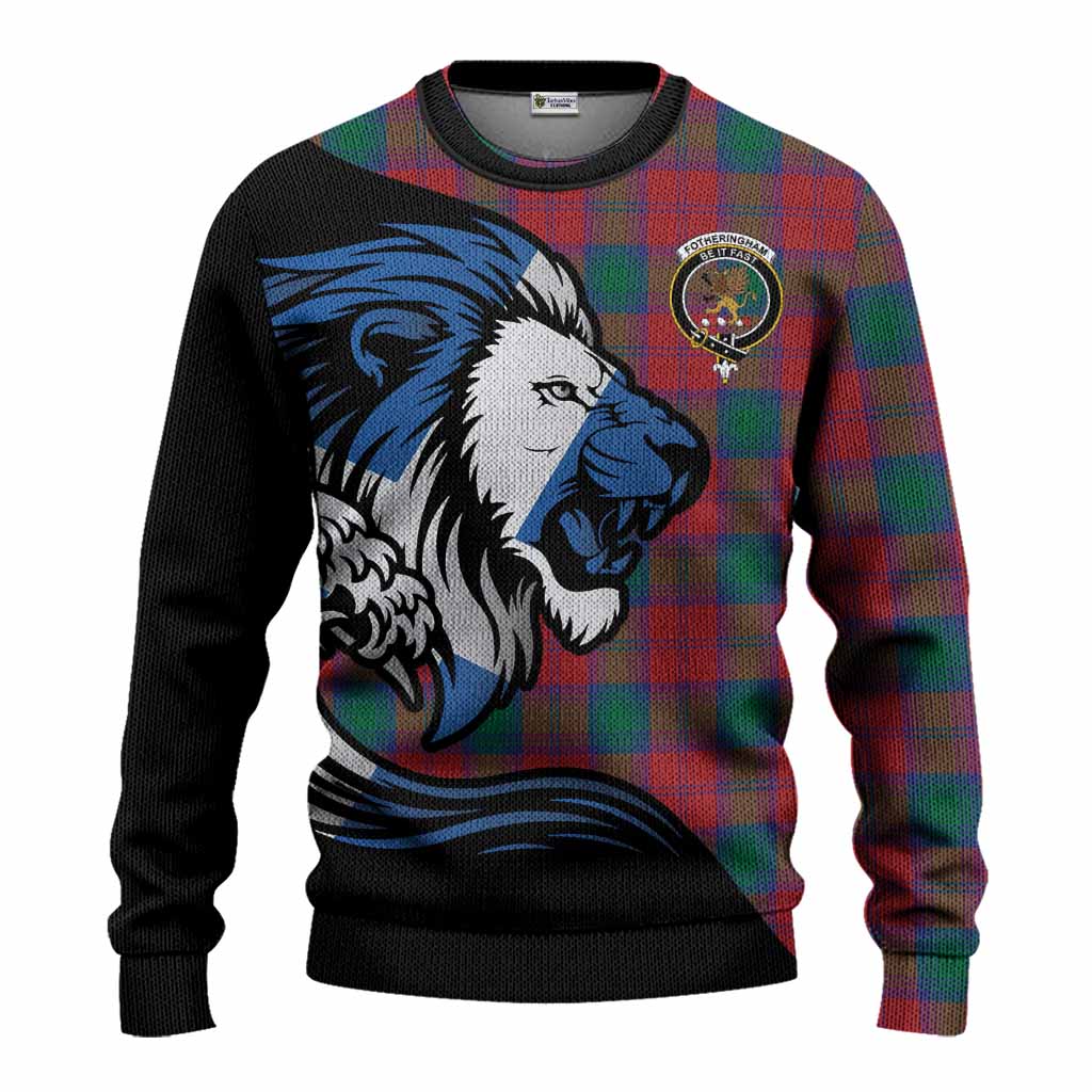 Fotheringham (Fotheringhame) Tartan Crest Knitted Sweater Scottish Golden Lions Wave Flow