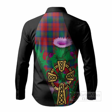 Fotheringham (Fotheringhame) Tartan Crest Long Sleeve Button Shirts Celtic Cross Thistle Flowers