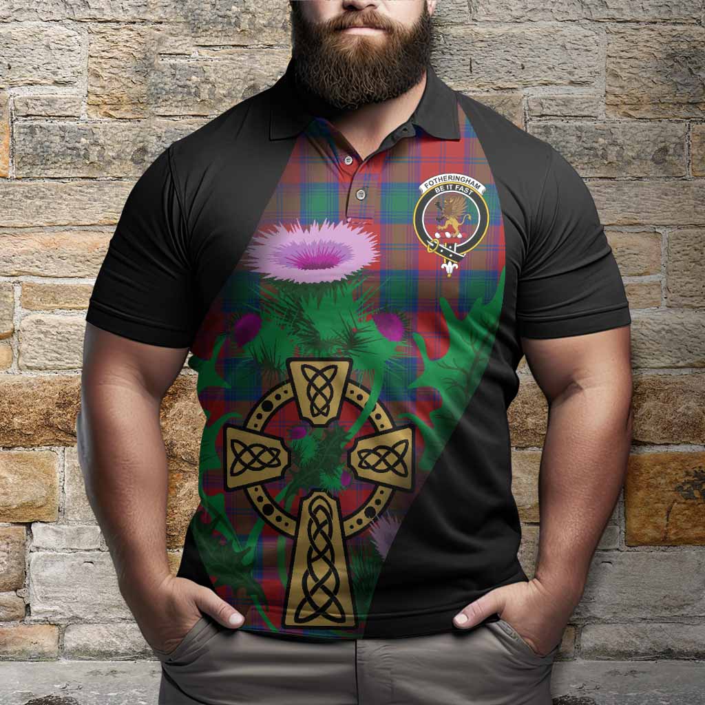Fotheringham (Fotheringhame) Tartan Crest Polo Shirt Celtic Cross Thistle Flowers