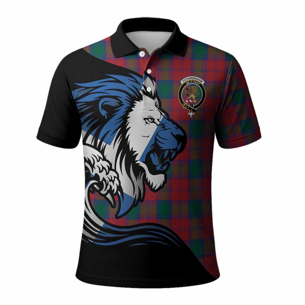 Fotheringham (Fotheringhame) Tartan Crest Polo Shirt Scottish Golden Lions Wave Flow