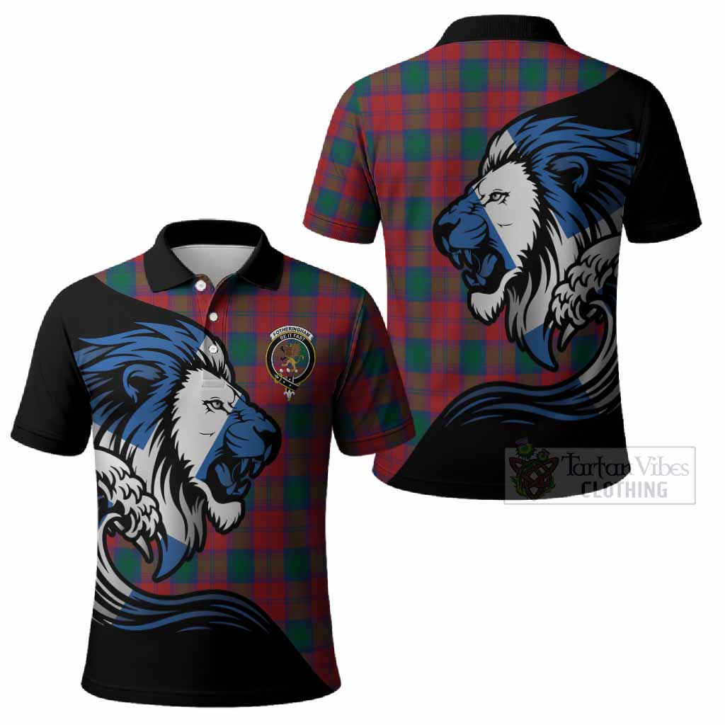 Fotheringham (Fotheringhame) Tartan Crest Polo Shirt Scottish Golden Lions Wave Flow