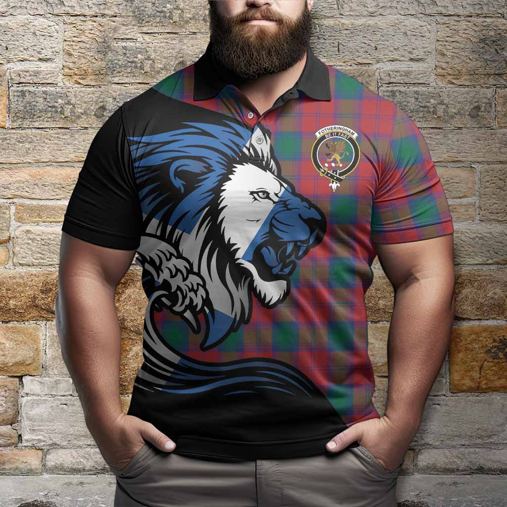 Fotheringham (Fotheringhame) Tartan Crest Polo Shirt Scottish Golden Lions Wave Flow