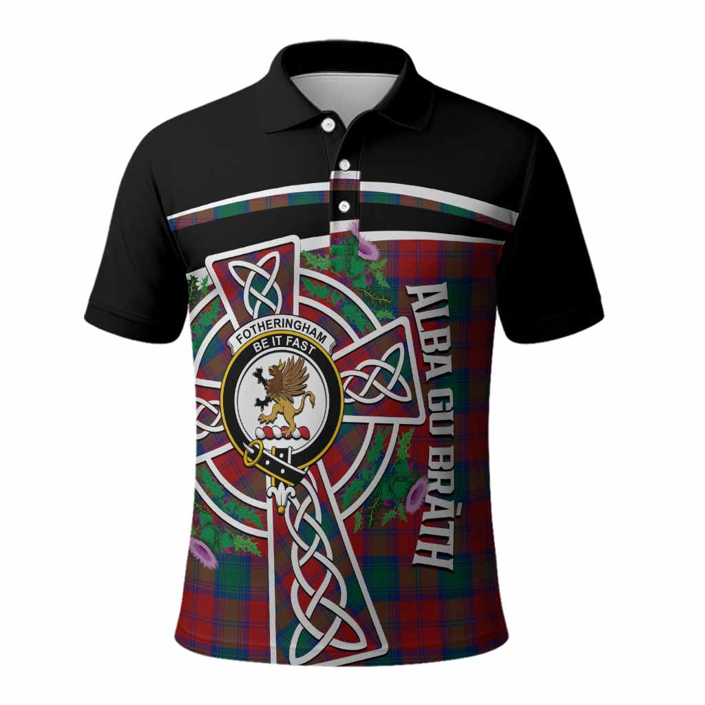 Fotheringham (Fotheringhame) Tartan Crest Polo Shirt Scottish Thistle Celtic Cross Alba Gu Brath