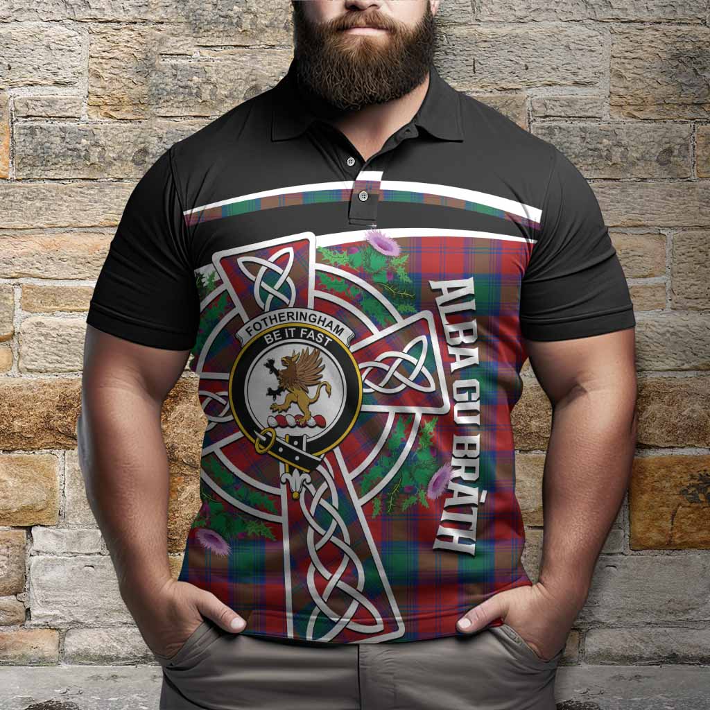 Fotheringham (Fotheringhame) Tartan Crest Polo Shirt Scottish Thistle Celtic Cross Alba Gu Brath