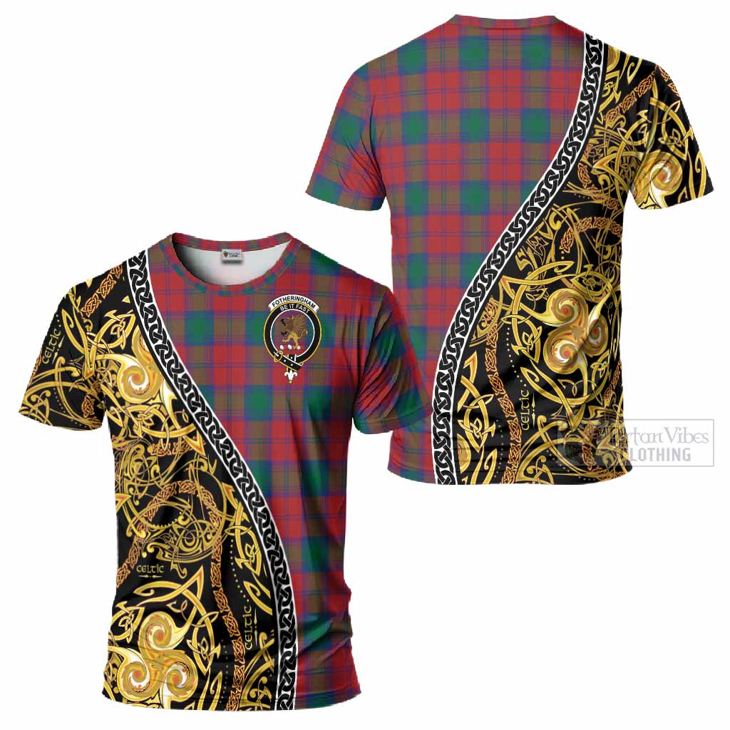 Fotheringham (Fotheringhame) Tartan Crest T-Shirt Celtic Knot and Triple Trickle Spiral Symbols