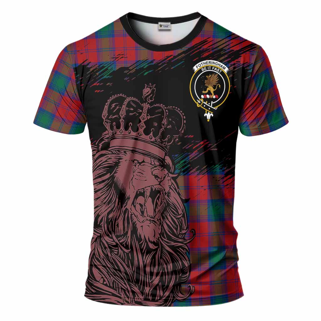 Fotheringham (Fotheringhame) Tartan Crest T-Shirt Crowned Lion Heritage Style