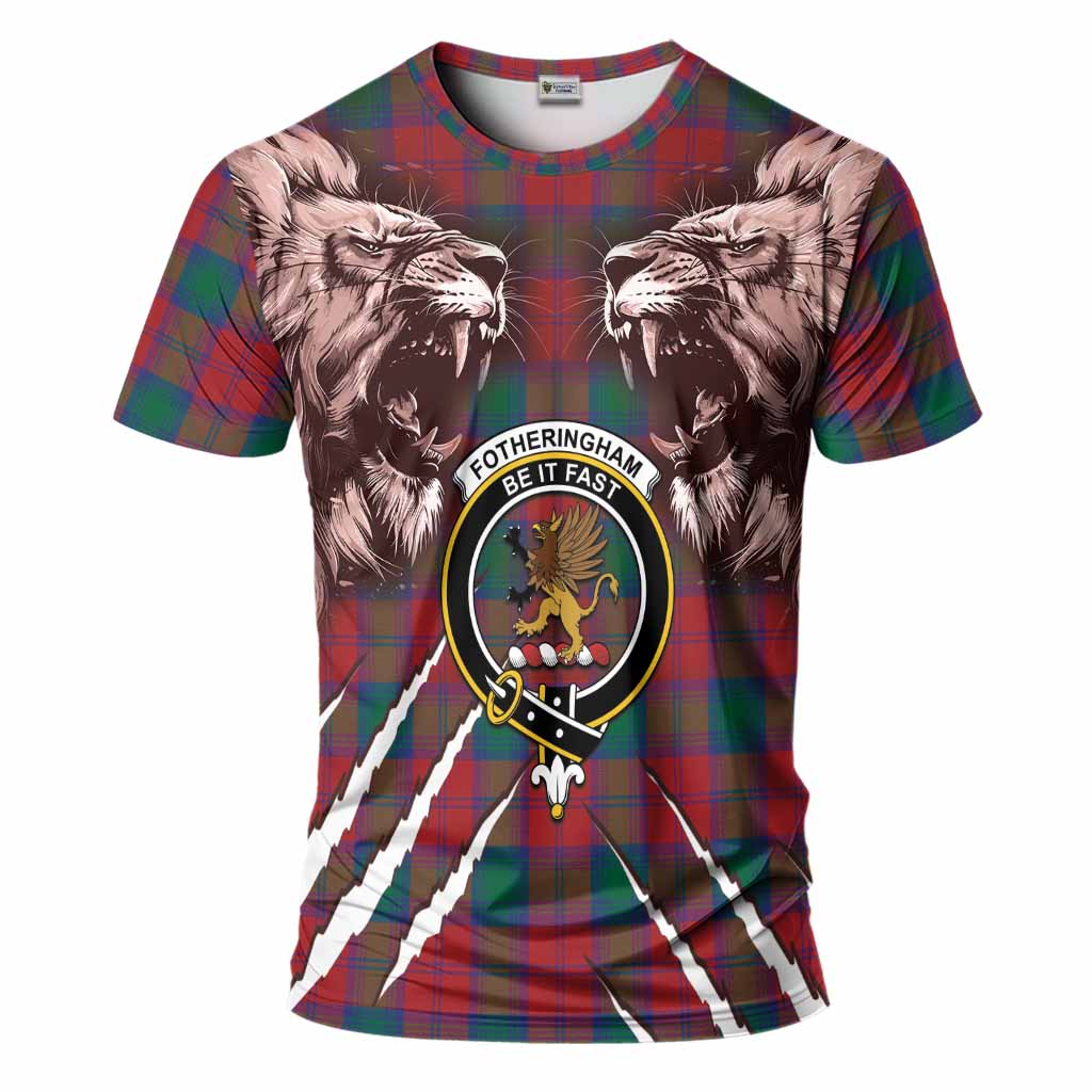 Fotheringham (Fotheringhame) Tartan Crest T-Shirt Ferocious Lion Style