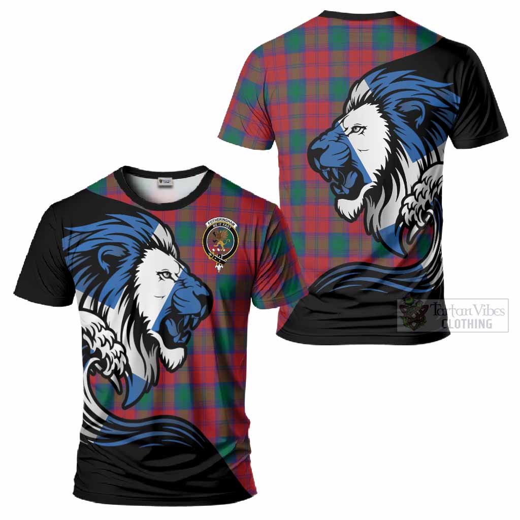 Fotheringham (Fotheringhame) Tartan Crest T-Shirt Scottish Golden Lions Wave Flow