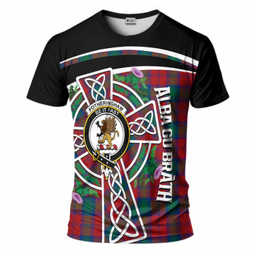 Fotheringham (Fotheringhame) Tartan Crest T-Shirt Scottish Thistle Celtic Cross Alba Gu Brath