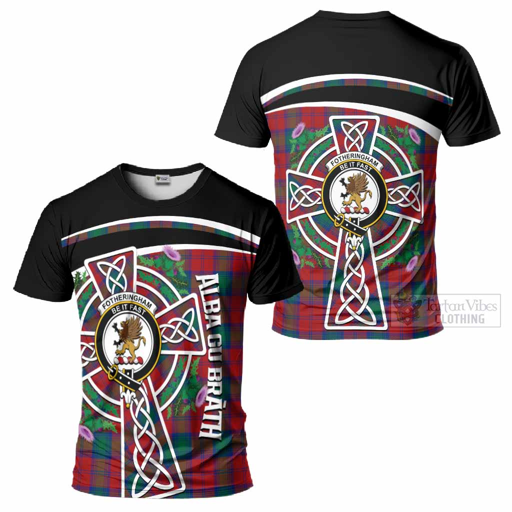 Fotheringham (Fotheringhame) Tartan Crest T-Shirt Scottish Thistle Celtic Cross Alba Gu Brath