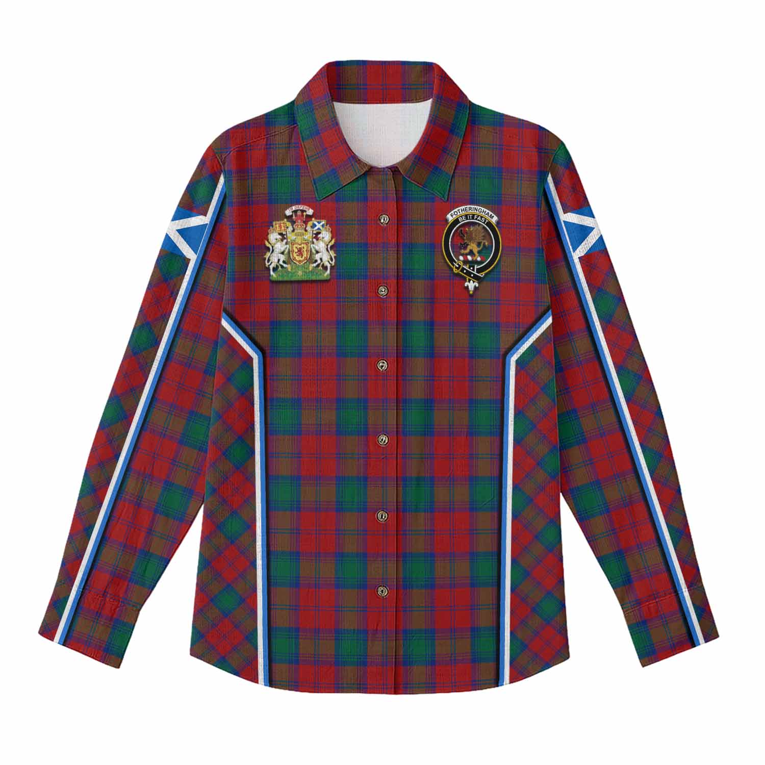 Fotheringham (Fotheringhame) Tartan Crest Women Casual Shirt Scotland Coat of Arm Flag Style - Tartan Vibes Clothing