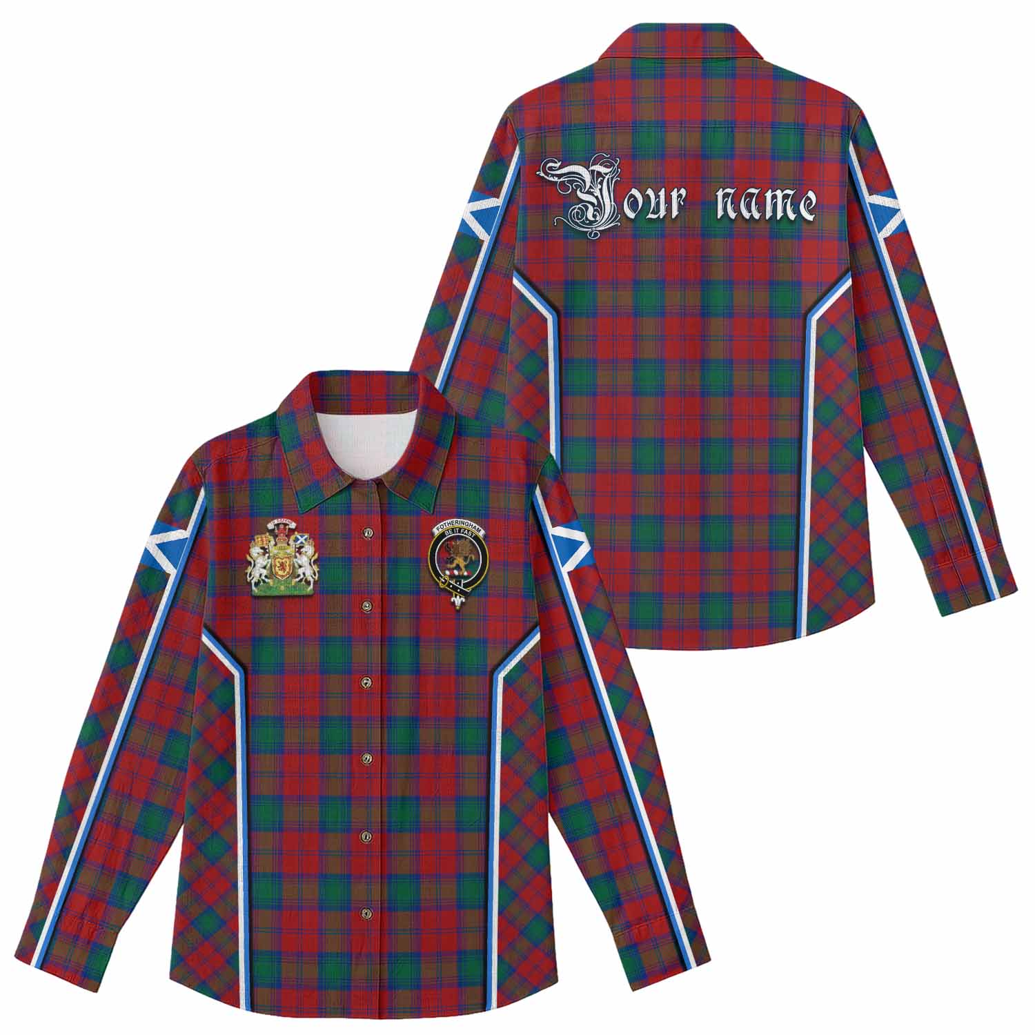 Fotheringham (Fotheringhame) Tartan Crest Women Casual Shirt Scotland Coat of Arm Flag Style - Tartan Vibes Clothing