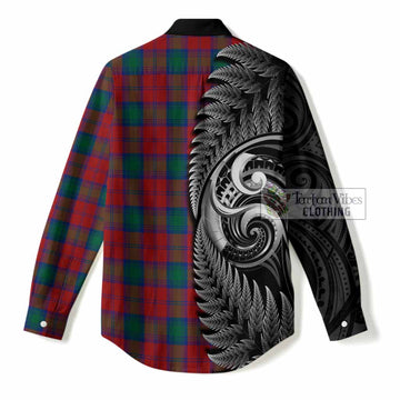 Fotheringham (Fotheringhame) Tartan Crest Women Casual Shirt With New Zealand Silver Fern Maori Koru