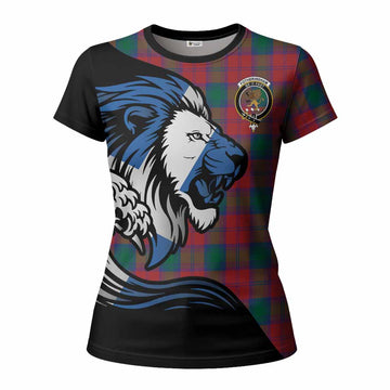 Fotheringham (Fotheringhame) Tartan Crest Women T shirt Scottish Golden Lions Wave Flow