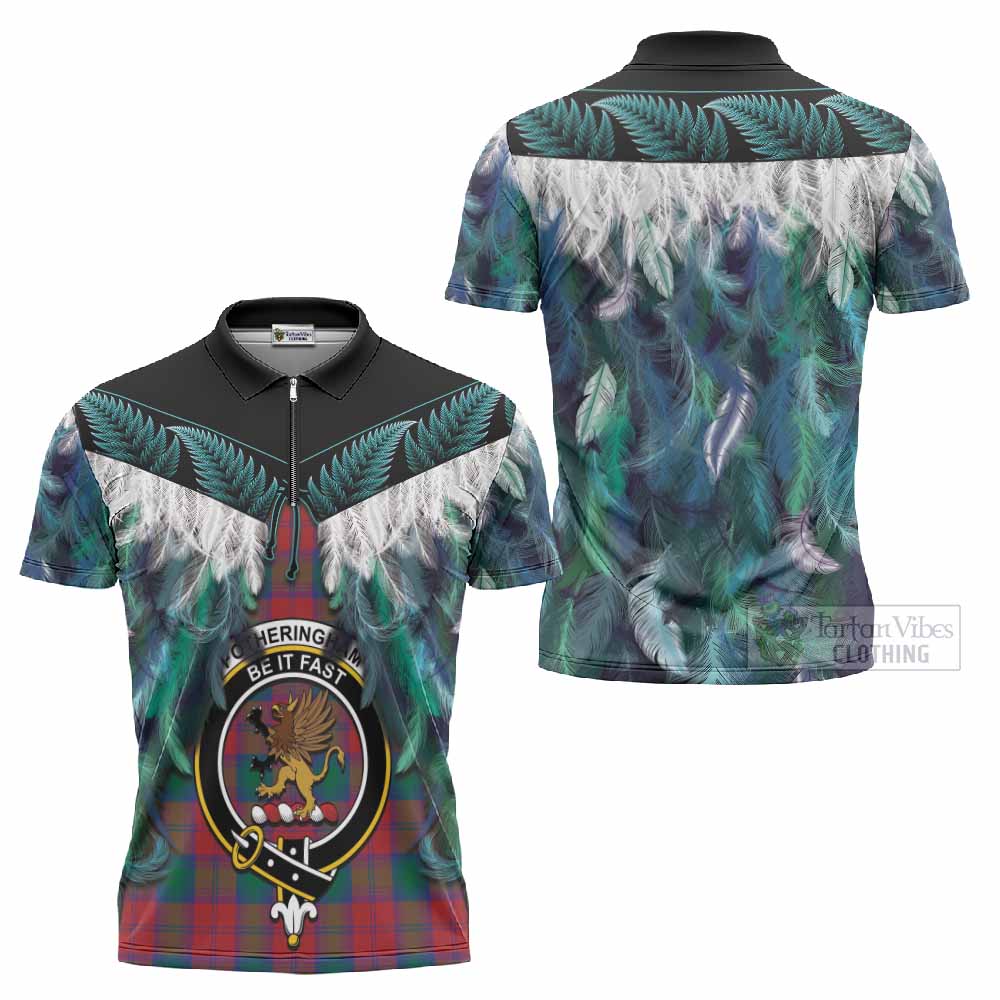 Fotheringham (Fotheringhame) Tartan Crest Zipper Polo Shirt New Zealand Maori Korowai Cloak