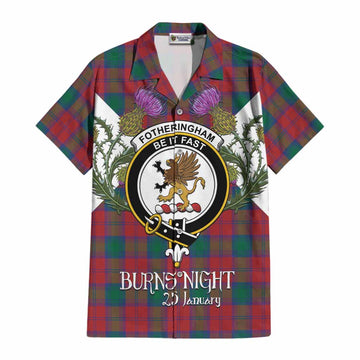 Fotheringham (Fotheringhame) Tartan Family Crest Cotton Hawaiian Shirt Scottish Burns Night Thistle Floral