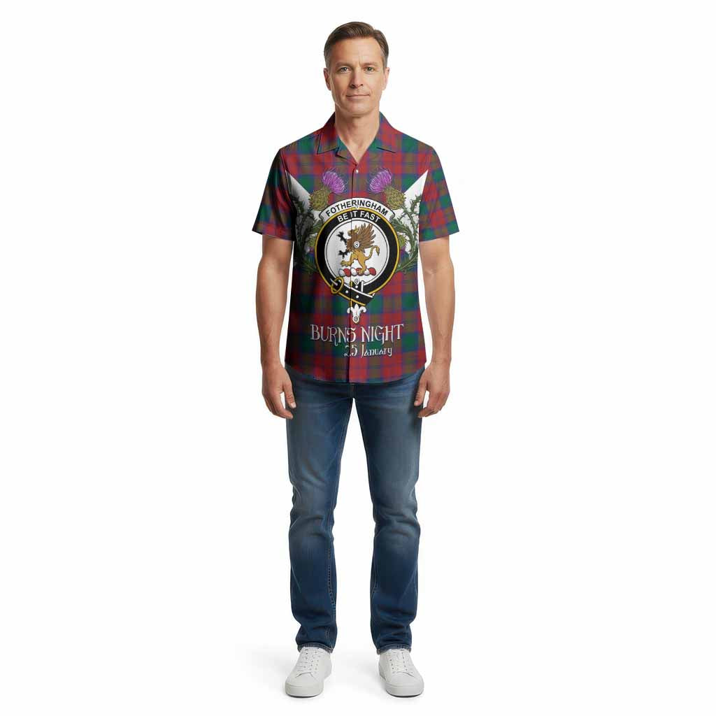 Fotheringham (Fotheringhame) Tartan Family Crest Cotton Hawaiian Shirt Scottish Burns Night Thistle Floral